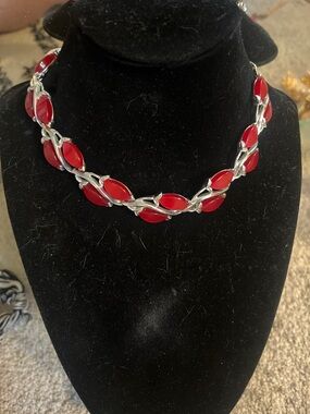 Red and Silver Choker Necklace